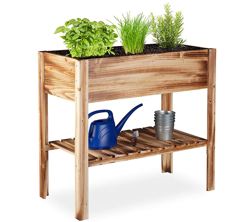 Comparatif Relaxdays Carré Potager, légume, Herbes, Jardin, Balcon, Jardinière sur Pied, HxlxP 80 x 88 x 43,5 cm, Bois flambé