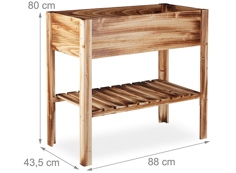 Relaxdays Carré Potager, légume, Herbes, Jardin, Balcon, Jardinière sur Pied, HxlxP 80 x 88 x 43,5 cm, Bois flambé